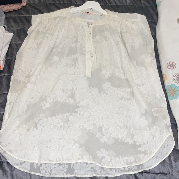 Rebecca Taylor White Sleeveless Blouse Sheer with Floral Pattern - Picture 3 of 3